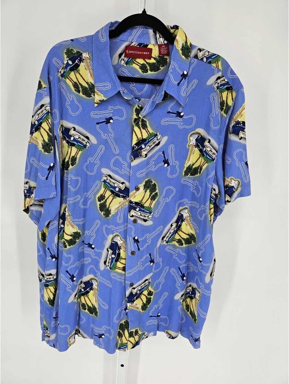 Junction West Mens Sz XXL Short Sleeve Button Up Hawaiian Shirt Guitar Beach